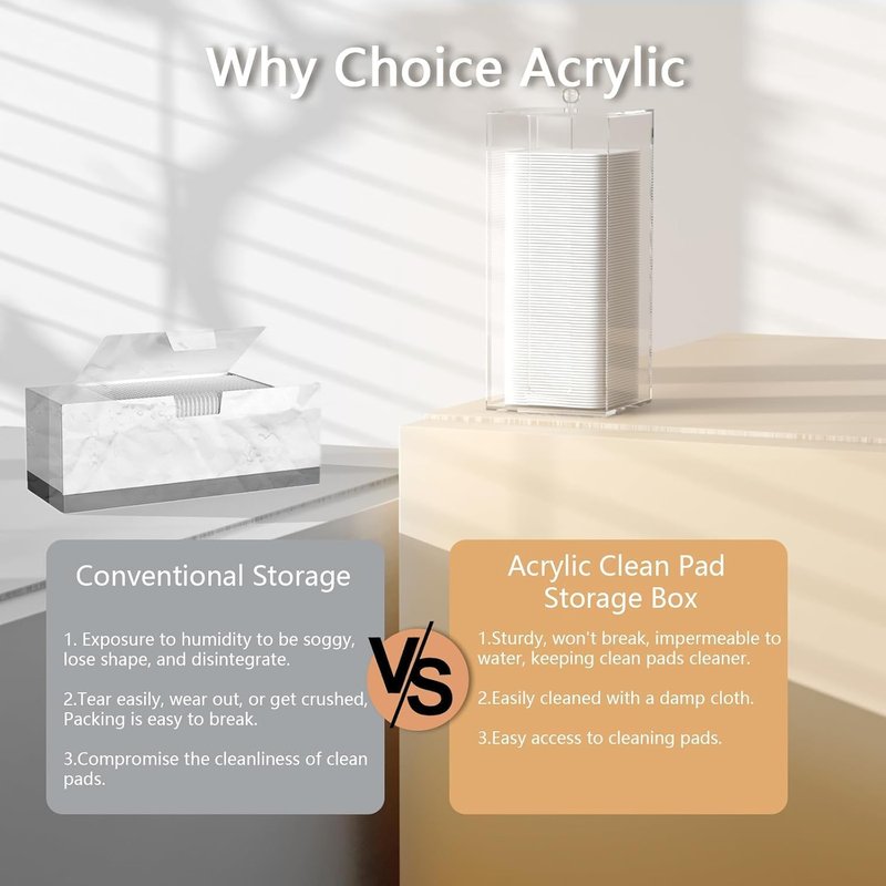 Clean Skin Club Acrylic Cotton Pad Dispenser - Vertical Storage Box with Lid for Easy Access