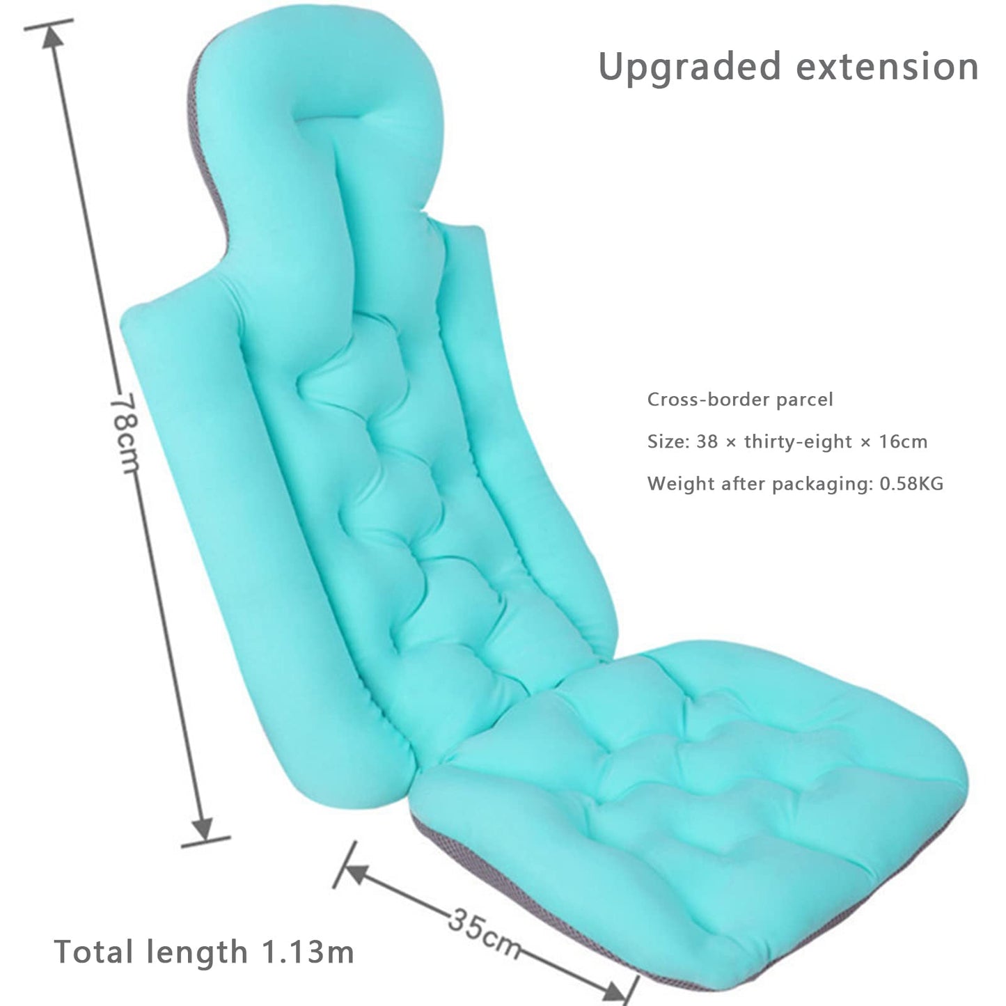 Full Body Bath Pillow, Bath Pillows for Tub, Tub Pillow for Bath Head and Neck Support Ergonomic Quick Dry Headrest Cushion Bath Accessories (Blue-93cm*40cm)