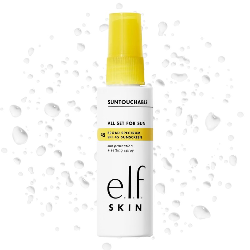 e.l.f. SKIN All Set For Sun SPF 45 Setting Spray - Clear Makeup Mist & Sunscreen, Vegan & Cruelty-Free Face Protection
