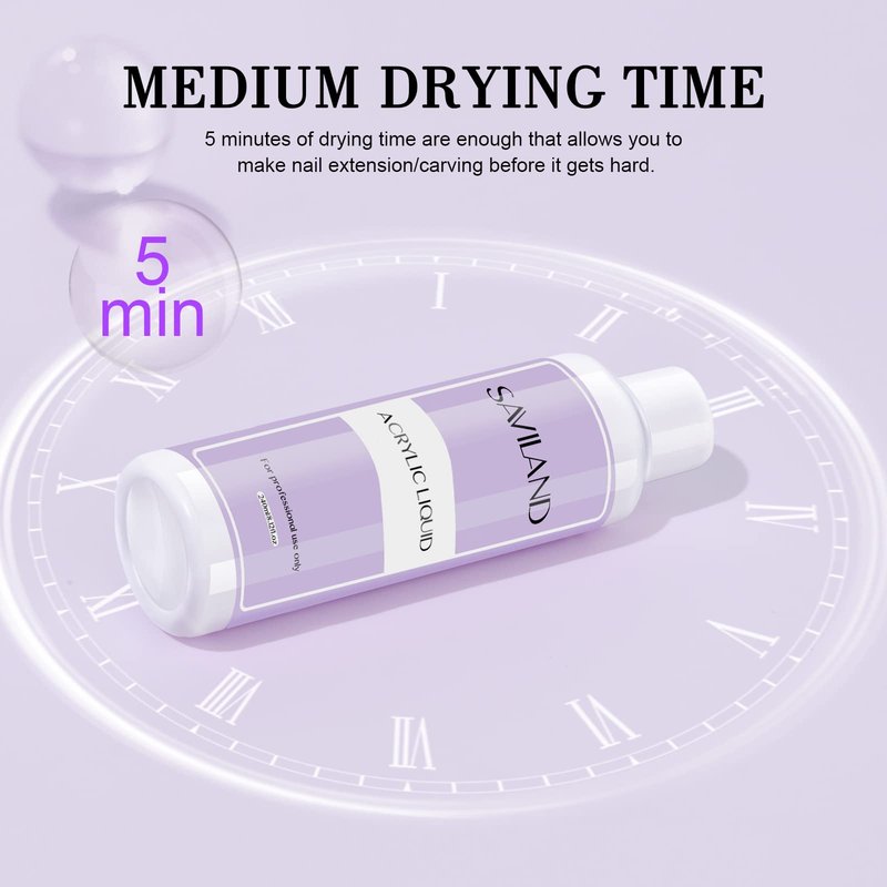 SAVILAND Acrylic Liquid - 8 oz Acrylic Liquid for Acrylic Powder Low Odor Non-Yellowing Professional Acrylic Nail Supplies for Nail Salon Home DIY