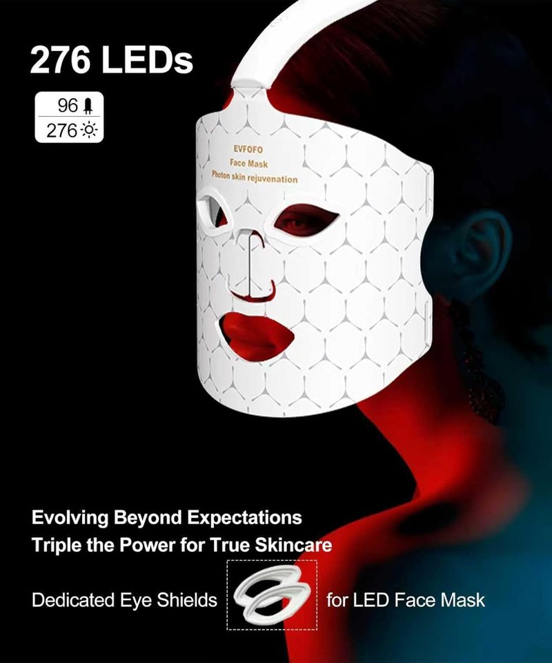 EVFOFO Red Light Therapy Mask - Cordless LED Face Treatment for Skin Rejuvenation & Anti-Aging | USB Rechargeable