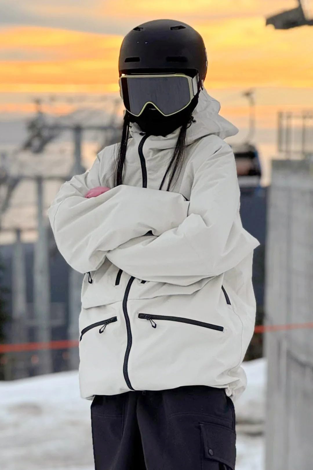GSOU SNOW Ski Snowboard Jacket Mens Snow Jacket Waterproof Winter Snow Coat Couples Hooded Beige M