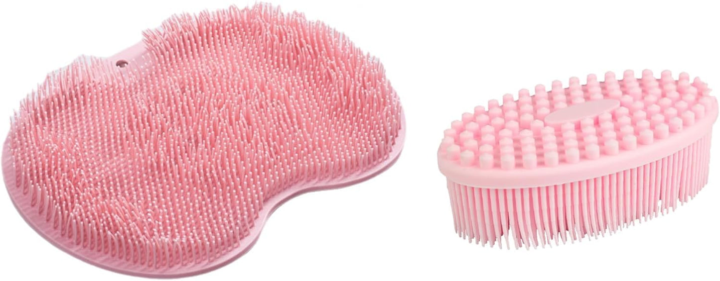 ZSKXYRUS Shower Foot Scrubber Mat, Silicone Foot & Back Scrubber for Shower with Non-Slip Suction Cups and Storage Hooks,Foot Massager Cleaner for Men and Women Use (Blue) (Pink)