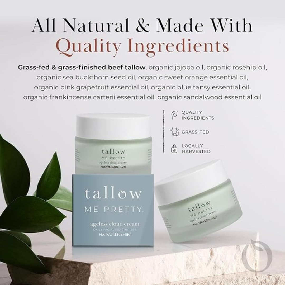 Tallow Me Pretty Ageless Cloud Cream, Powerful Nourishing Face Cream for Women, Improves Overall Texture & Boosts Skin Elasticity, Powered by Essential Fatty Acids, 1.58 Oz