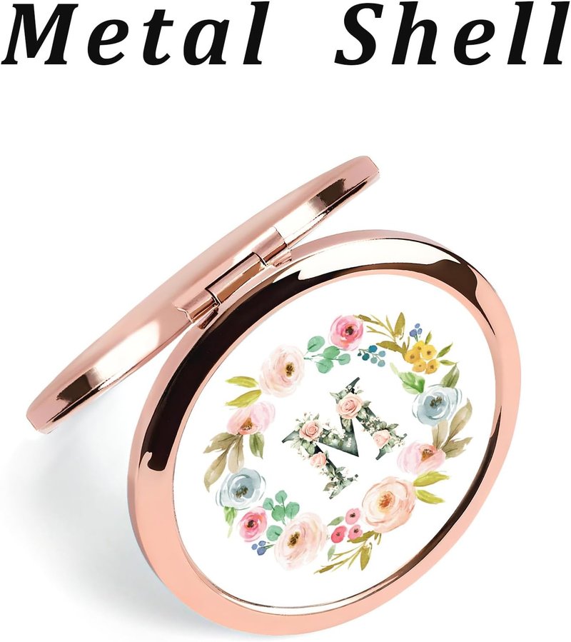 Personalized Gift for Women Girls Her, Custom Gifts for Adult Teen, Floral Monogram Alphabet Initial Compact Mirror for Birthday, Graduation, Mothers Day, Basket Stuffers
