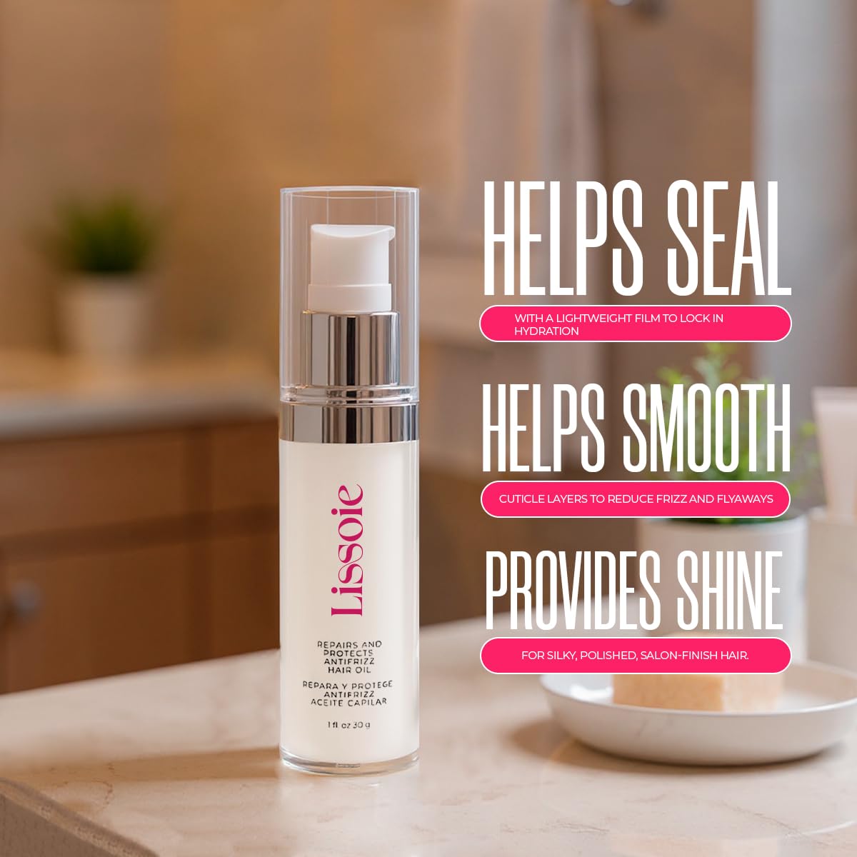 Weightless Shine Hair Serum Oil by [Brand Name] - 48-Hr Hydration & Frizz Control | Squalane, Avocado & Argan, 1 fl oz