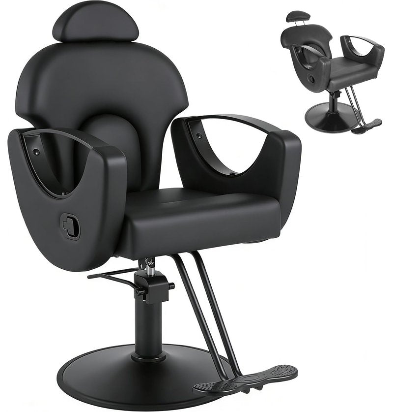 AWEPOPI Salon Barber Chair for Hair Stylist, Reclining Salon Chair with 360° Swivel, Adjustable Height, Heavy Duty Hydraulic Hair Chair for Beauty Spa Equipment, Shampoo, Tattoo, Matte Black