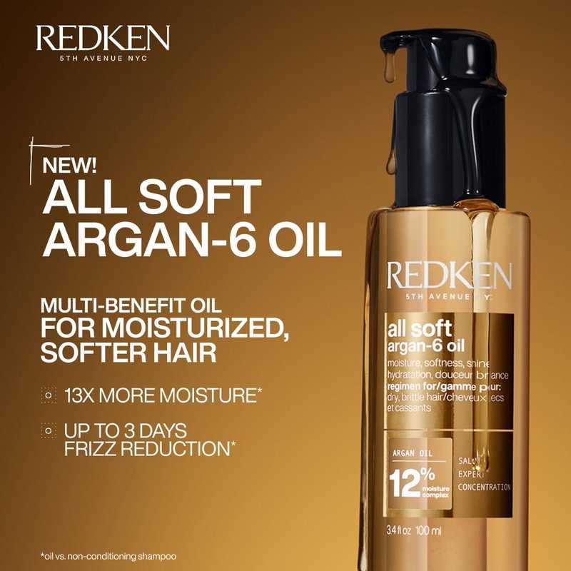 Redken All Soft Argan-6 Oil Treatment - Deeply Conditions Dry Hair, Adds Softness & Shine