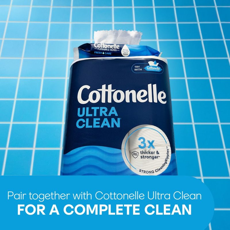 Cottonelle Ultra Clean Toilet Paper with Active CleaningRipples Texture, Strong Bath Tissue, 1-Ply, White, 24 Family Mega Rolls = 132 Regular (4 Packs of 6)