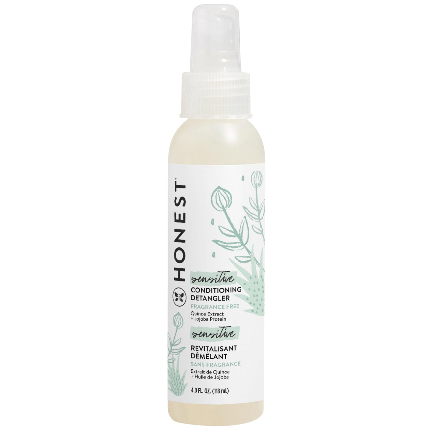 The Honest Company Fragrance-Free Conditioning Hair Detangler Tear-Free Hypoallergenic Leave-In Conditioner and Fortifying Spray for Sensitive Skin 4 fl oz