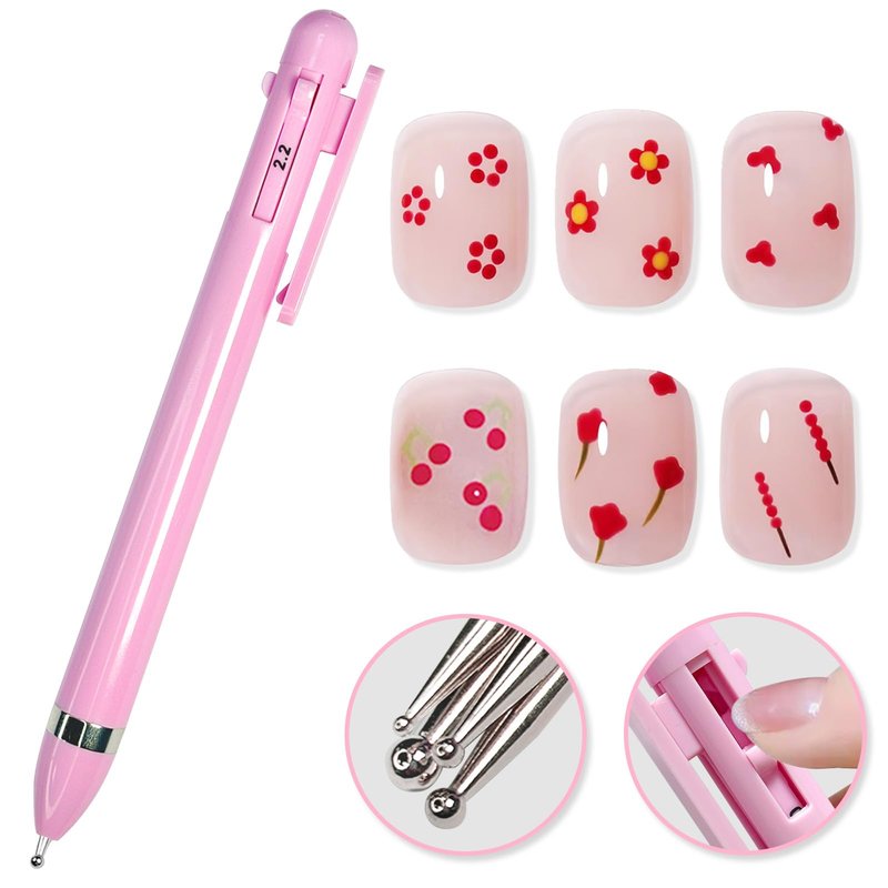 HJ Nail Dotting Pen Ballpoint Design Nail Art Kit with Tip Dot Paint, Pink