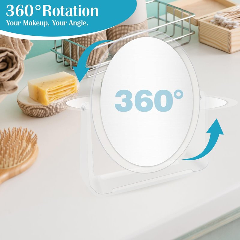 A AIKOOL 5X Magnifying Travel Mirror, Double Sided 1X/5X Stand Up Makeup Mirror for Desk, 360° Swivel Tabletop Design