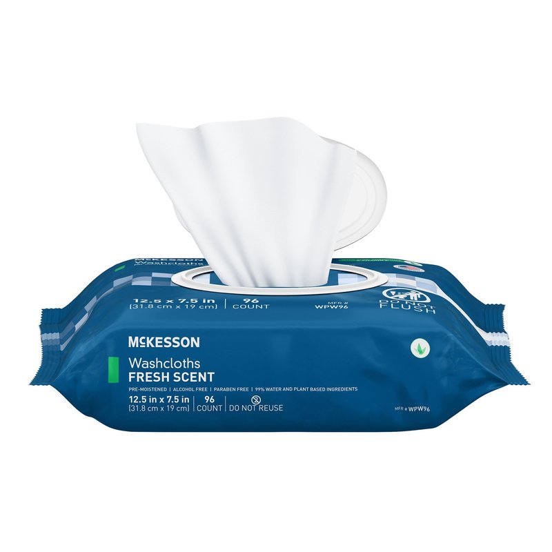 McKesson Washcloth Wipes for Adults, Scented (6 Pack, 576 Washcloths) Disposable Wash Cloths for Body - No-Rinse Formula with Snap Lid - Good for Incontinence and Elderly - 96 Wipes Per Pack