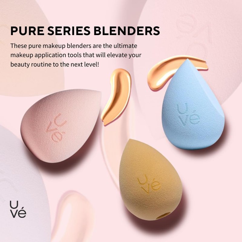 PURE Makeup Blender Sponge Set, Streak Free Application of Liquid, Powder & Cream Foundation, Professional Complexion Blending Tool, Cruelty Free, Vegan, Latex Free, Pack of 3 Shapes