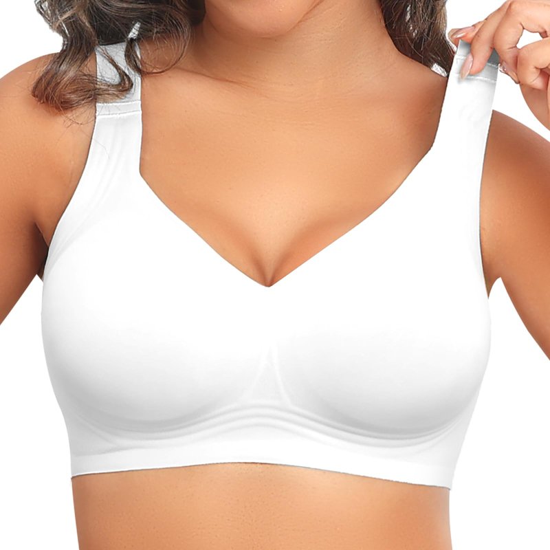 PoseFree Wireless Bras for Women Full Coverage Bra Full Support and Lift No Underwire Back Smoothing Bralette Everyday Bra (White,XL)