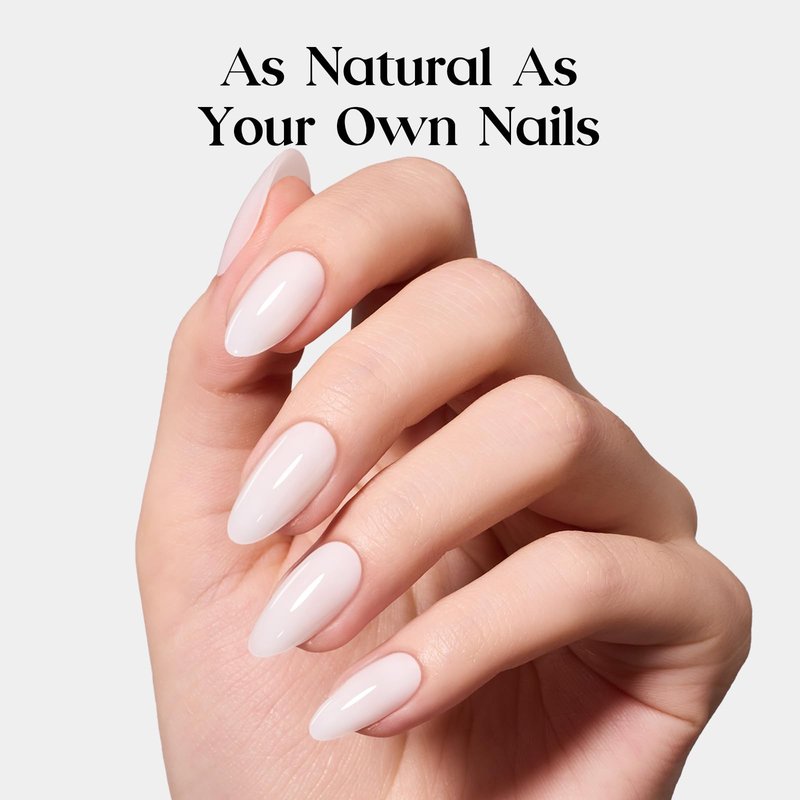 Beetles Milky White Press On Nails Medium Almond - Natural White Almond Press On Nails Soft Nail Gel with Nail Glue Adhesive Tabs Nail File Cleaning Wipe Cuticle Stick, 16 Sizes 32pcs