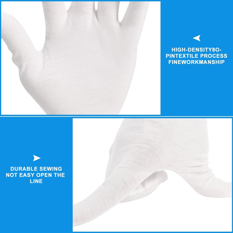 3 Pairs White Cotton Gloves for Dry Hands Sleeping, Premium Cotton Gloves for Eczema Lotion, Hand Gloves Moisturizing Overnight, White Gloves for Women & Men, Work Glove for Coin Jewelry Silver