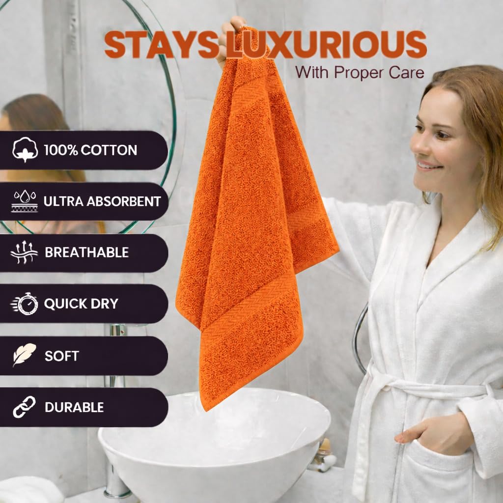 The Holy South 16x27 | 3-Pack | Quick Absorbent & Dry, 100% Cotton | Terry Hand Towels, for Bathroom, Fitness, Gym, Spa, Nail Salon Hand and Face Towels (Orange) 3 Count