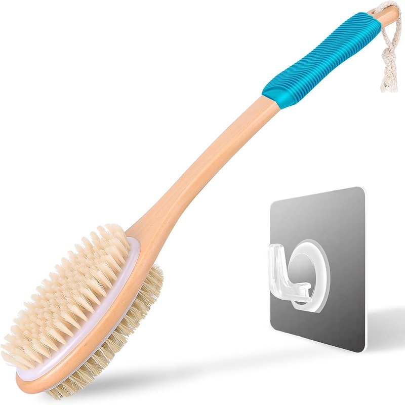 Ergonomic Long Handle Back Scrubber - Double-Sided Exfoliating Body Brush for Men & Women | Blue Color