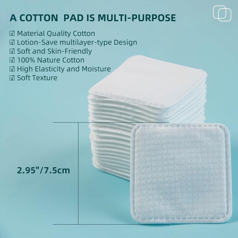 Premium Exfoliating Cotton Pads (240 Count) - 100% Cotton, Extra-Soft and Lint-Free, Durable Squares for Facial, Lip, and Eye Makeup Removal