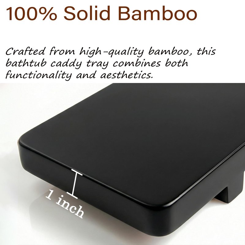 Elegant Black Bamboo Bathtub Tray Caddy for Freestanding Tub, 35" L Adjustable Bath Tray for Tub, Luxury Spa Bathroom Tray Organizer Table, Bath Tub Accessories for Women, Housewarming, Birthday Gifts