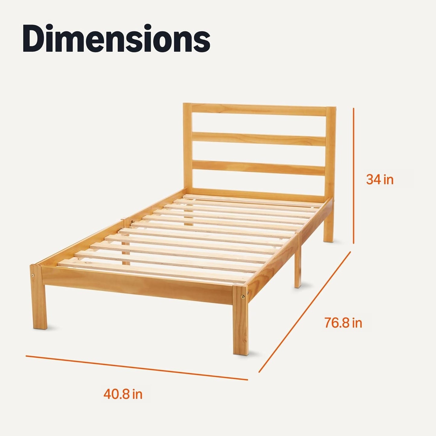 Solid Pine Wood Twin Bed Frame with Headboard - Walnut Finish | Durable & Stylish Design