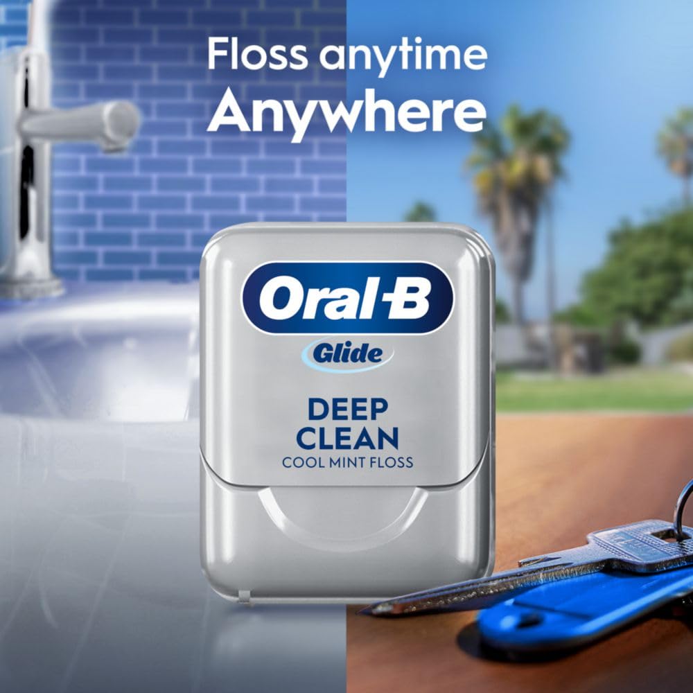Oral-B Glide Deep Clean Dental Floss, Cool Mint, 3 Pack (131.2 YD Total) - Shred-Resistant Smooth Dental Tape for Tight Spaces