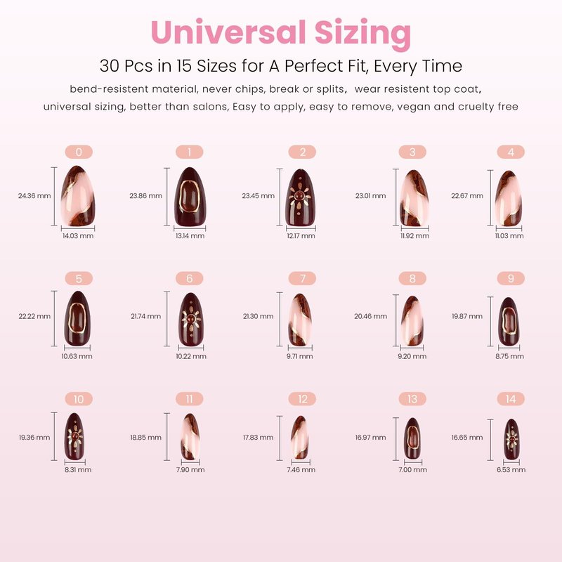Nail Reformation Press On Nails, Sun Stone | Medium Almond Fake Nails with 3D Golden Shimmer on Amber Glow Base in Glossy Finish, Reusable Stick On Nails in 15 Sizes - 30 Nail Kit for Women Gifts