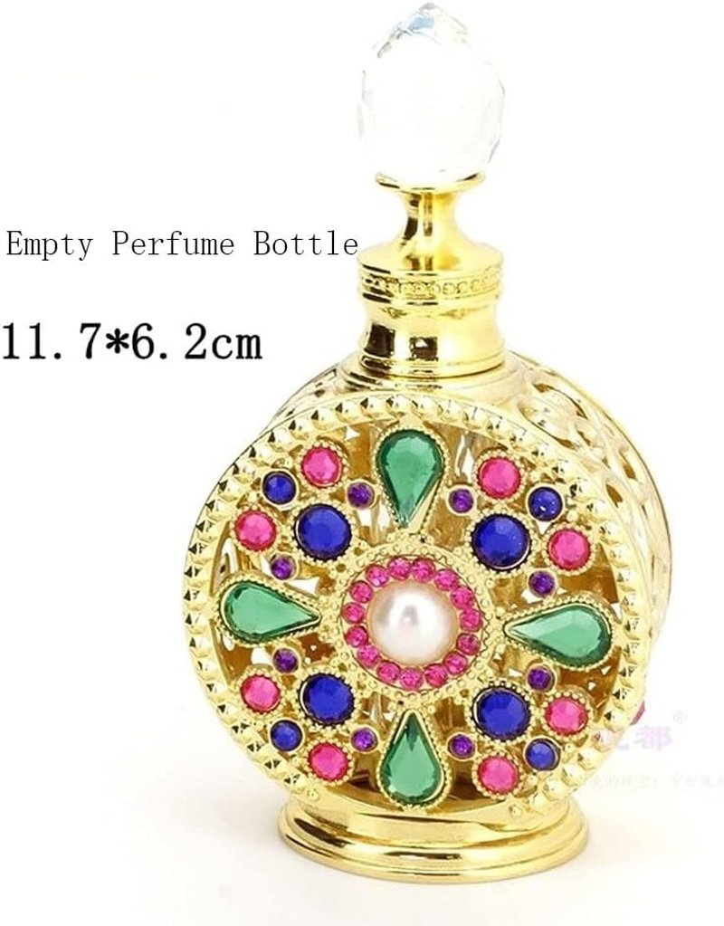 Rhinestone Empty Perfume Bottle - 10ML Refillable Dubai Style | Portable Gold Cosmetic Container