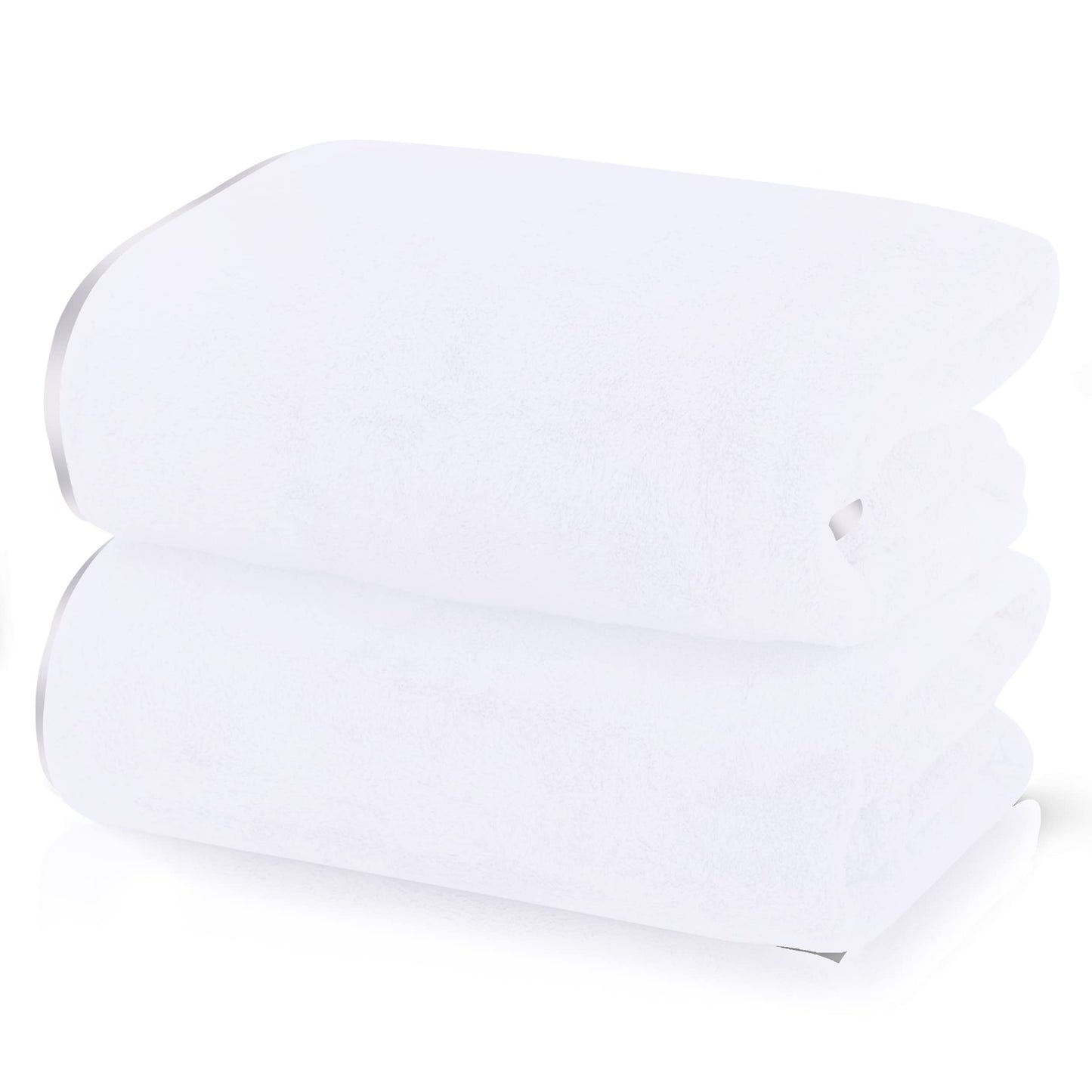 TENSTARS Silk Hemming Bath Towels for Bathroom Clearance - 27 x 55 inches - Light Thin Quick Drying - Soft Microfiber Absorbent Towel for Bath Fitness, Sports, Yoga, Travel, Gym - 2 Pack, White