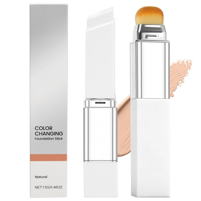 Color Changing Foundation Stick - Hydrating Concealer Base Makeup with Built-in Brush | Portable Natural Cream