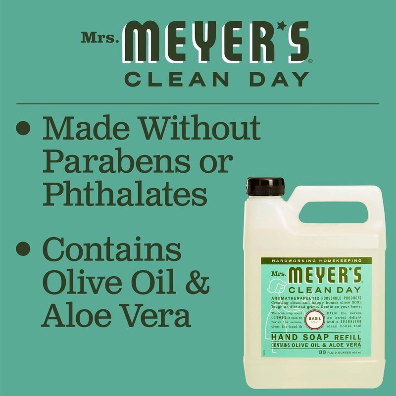 MRS MEYERS CLEAN DAY Soap Refill, Liquid Basil, 33 Ounce (Pack of 6)