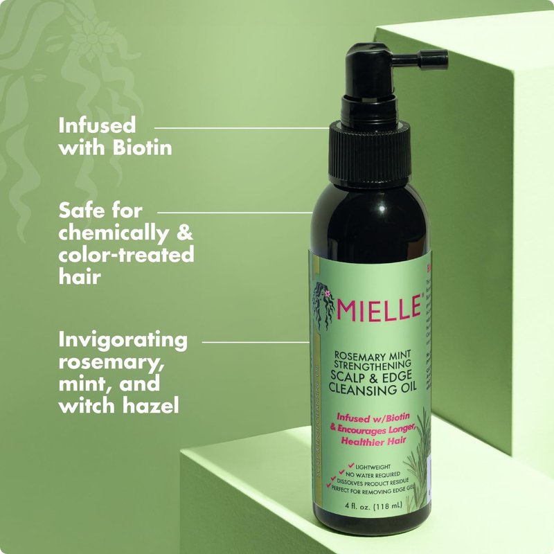 Mielle Organics Rosemary & Mint Scalp & Edge Cleansing Hair Oil - No-Rinse Scalp Cleanser for Product Build Up - Prolongs Hairstyles Between Wash Days & Encourages Longer, Healthier Hair (4 Oz)