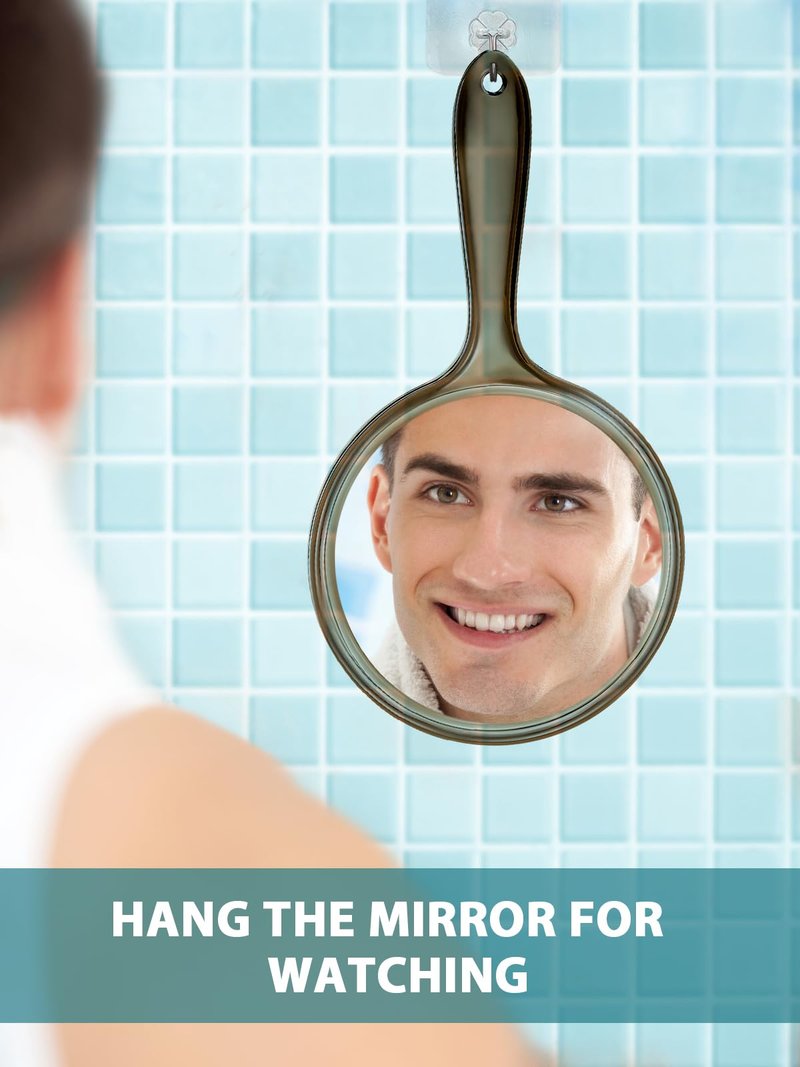 Macaki Double-Sided Handheld Mirror with 1X/5X Magnification, Perfect for Travel and Makeup, 8.3" L x4.5 W,Transparent Black, 1PC