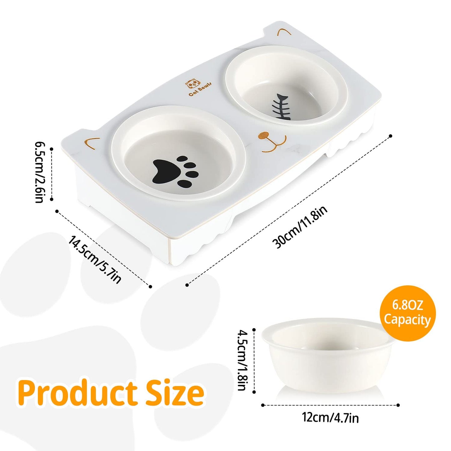 Elevated Cat Bowls, Tilted Raised Cat Food Ceramic Bowls with Stand Pet Bowl Cat Dishes for Food and Water with No-Spill Porcelain Pet Dishes for Cats and Small Dogs