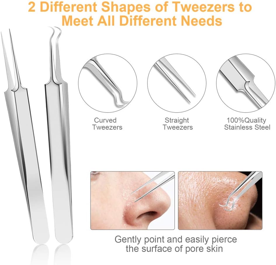 UUBAAR Blackhead Remover Tool Kit - 9PCS Stainless Steel Comedone Extractors with 2 Tweezers & Leather Case