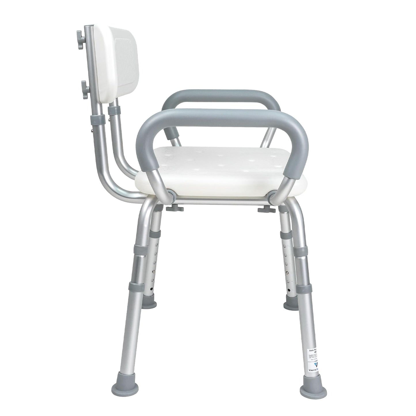 Vaunn Medical Deluxe Spa Shower Chair with Arms and Back, Bath Seat for Seniors, 350 lbs Max Weight, White With Light Gray Arms