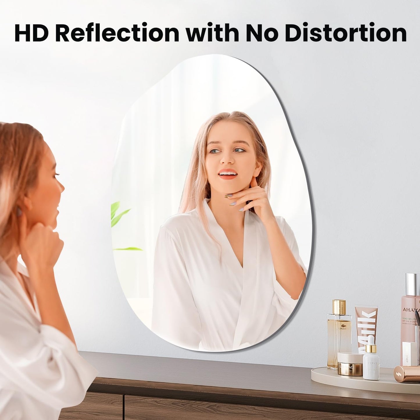 VASUHOME Frameless Bathroom Mirror - Irregular Design, 24 x 36 Inch Wall Mounted | Stylish Vanity Decor