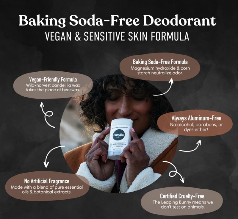 Humble Aluminum-Free Deodorant for Women & Men, Bergamot & Ginger - Baking Soda-Free Natural Deodorant Stick for Sensitive Skin with Essential Oils for Long-Lasting Odor Control, 2.5 Oz