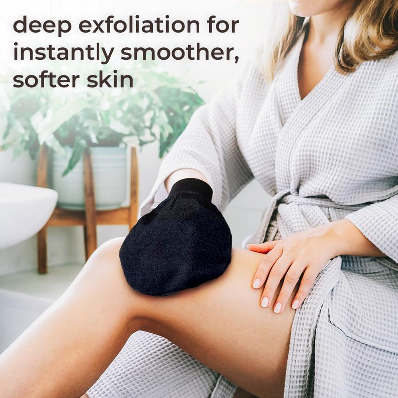Natural Elephant Exfoliating Hammam Glove | Authentic Moroccan Kessa Body Scrub Mitt for Spa-Quality Skin Renewal | Pure Black 3 Pack