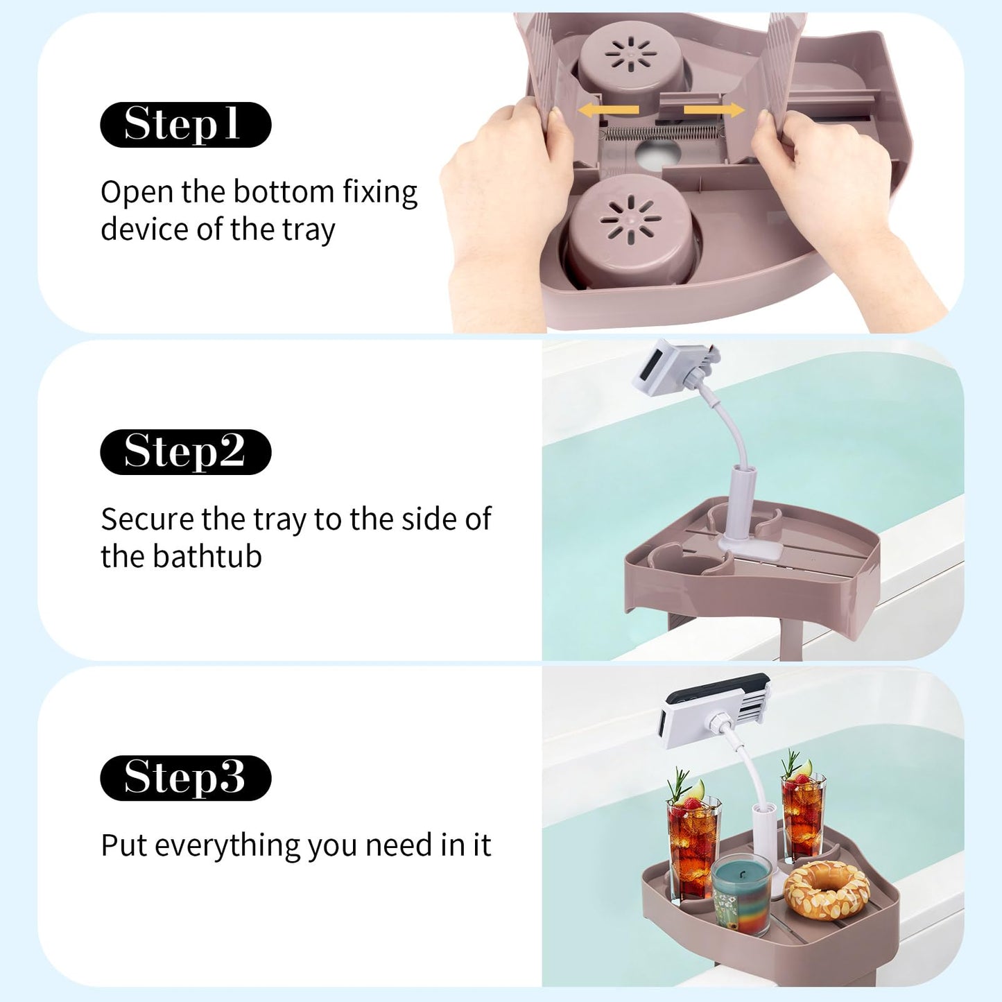 PIRXXIY Hot Tub Table Tray with Adjustable Phone Holder, Inflatable Hot Tub Accessories with 2 Drink Holders, Fits Outdoor Inflatable Spa/Pool, Idea Gifts for Women and Parents