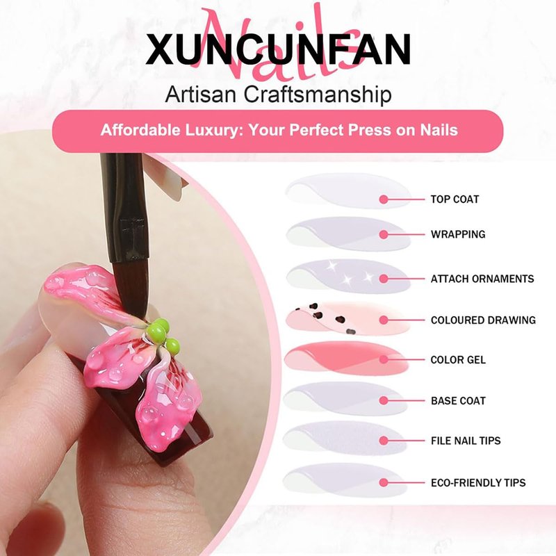 Almond Press-On Nails - Medium White French Tip with 3D Purple Flowers | Full Cover Acrylic Nail Art Kit - 24 Pcs
