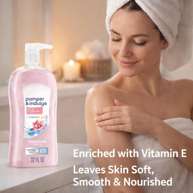Silk & Magnolia Body Wash - Daily Refreshing Hydraclean Complex with Vitamin E | 32 Fl Oz