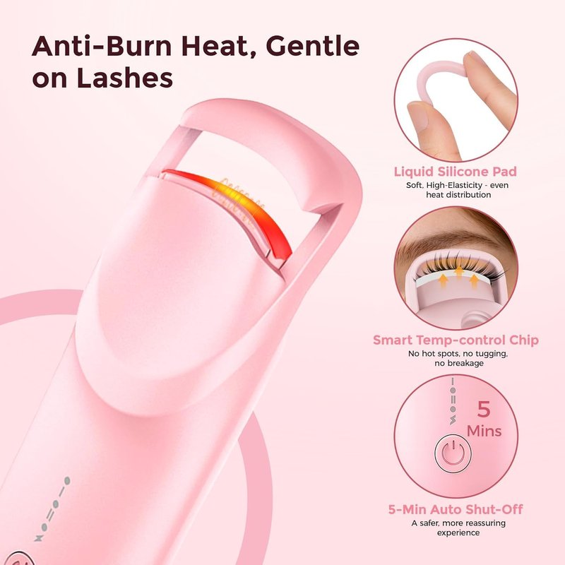 Skiennix Heated Eyelash Curler - Safe Anti-Burn Design with Upgraded Silicone Pad | 24H Natural C-Curl, USB-C Rechargeable