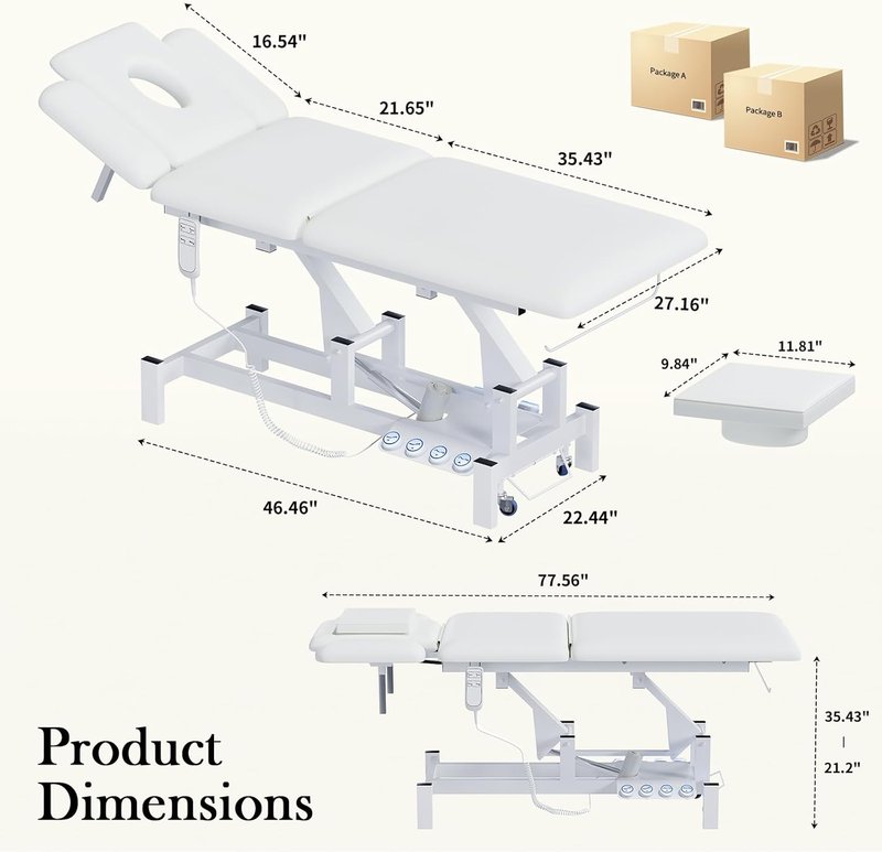 2-Motor Electric Massage Treatment Table w/Wheels, 3-Section Angle & Height Adjustable, Professional Spa Esthetician Bed for Facial, Tattoo, Waxing, Physical Therapy & Medical Exam Table