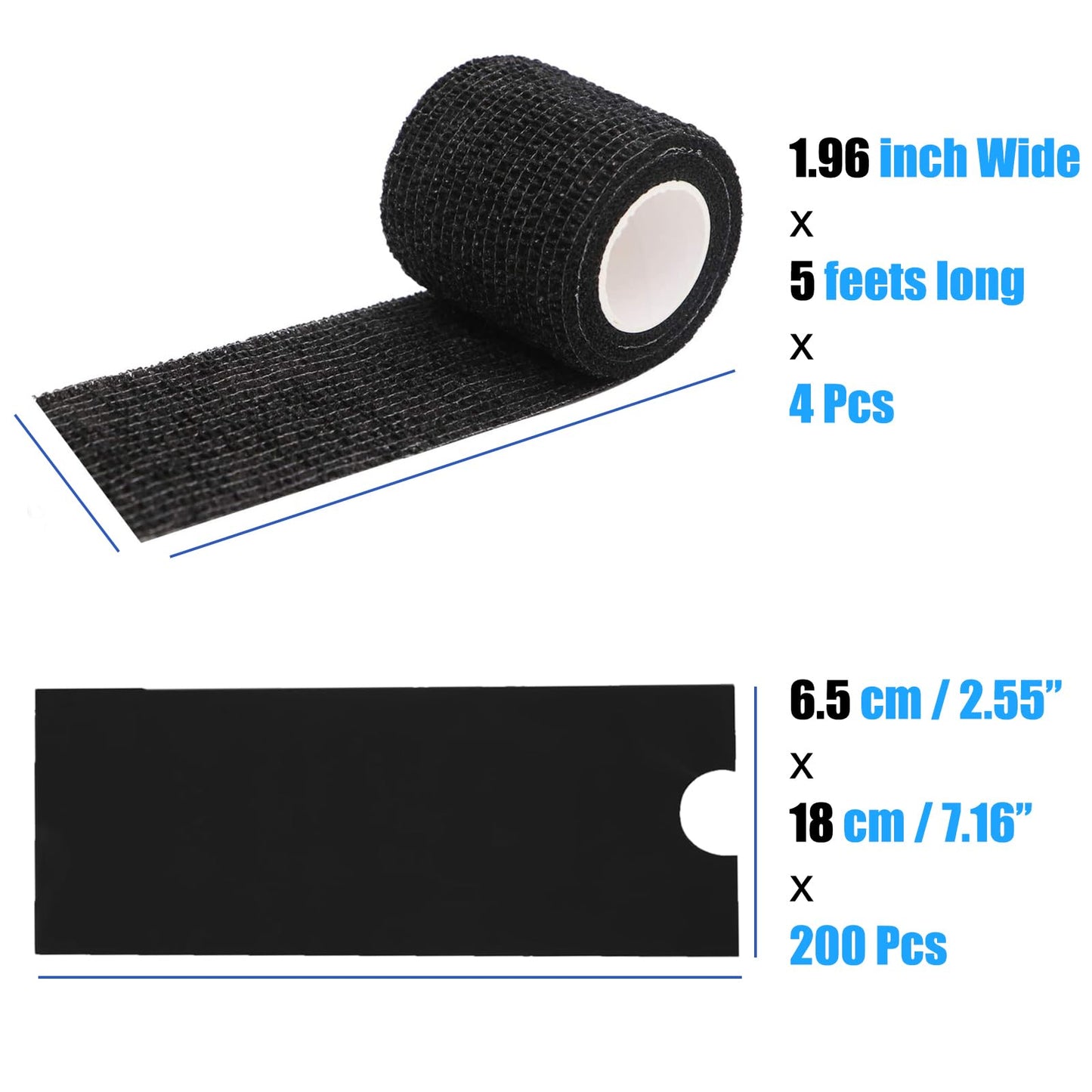 MIUXIA 204Pcs Tattoo Pen Covers & Grip Wrap - Black, 200 Covers & 4pcs Grip Tape, Tattoo Machine Parts
