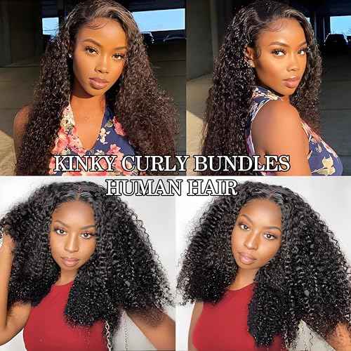 Kinky Curly Bundles Human Hair 18 20 22 Inch Human Hair Bundle 100% Unprocessed Brazilian Virgin Hair 3 Bundles for Black Women Weave Extensions Natural Black