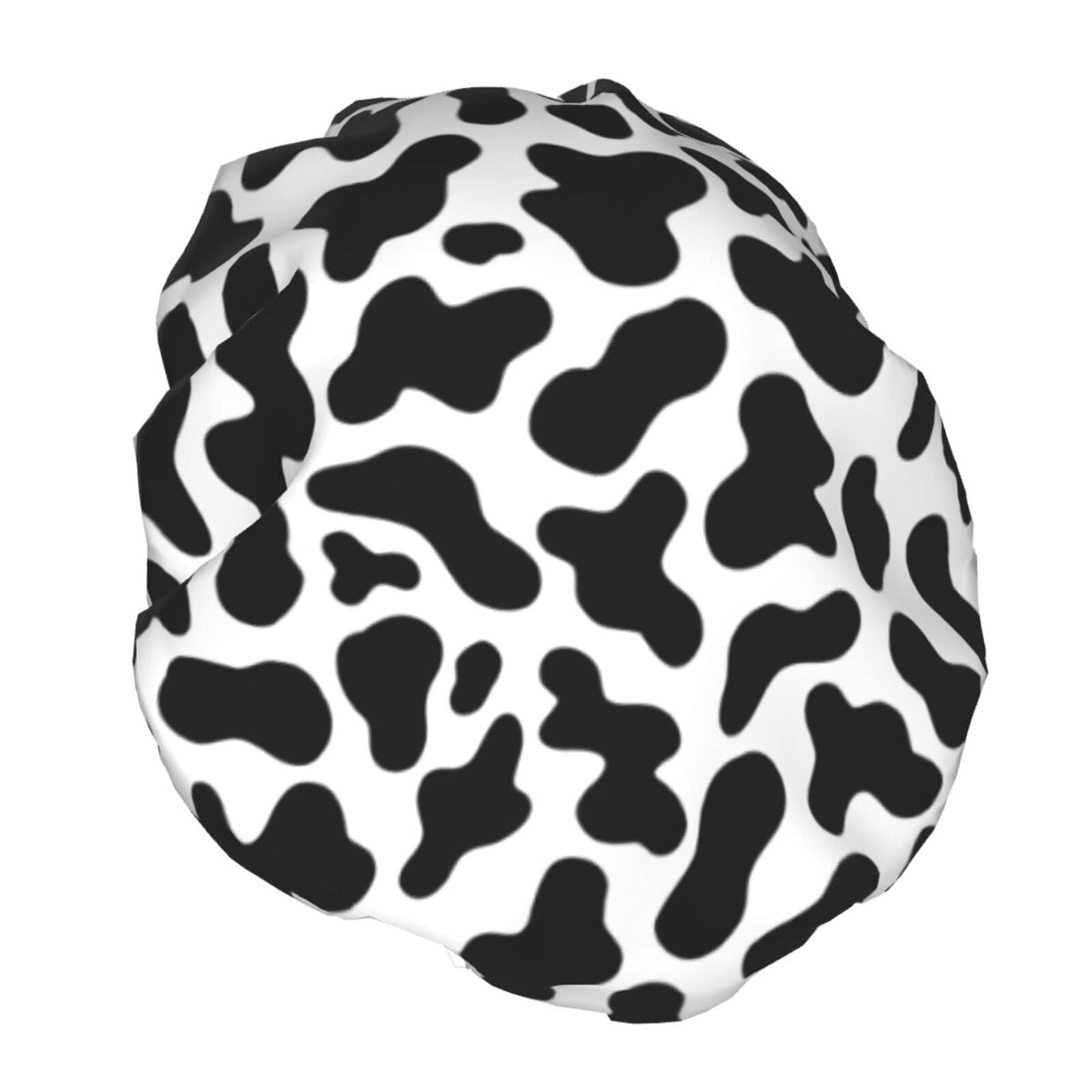 Black And White Cow Skin Abstract Animal Farm Shower Cap For Women Adjustable Double Waterproof Layers Bathing Bath Cap Hair Protection Reusable Ladies Spa Salon Shower Hat