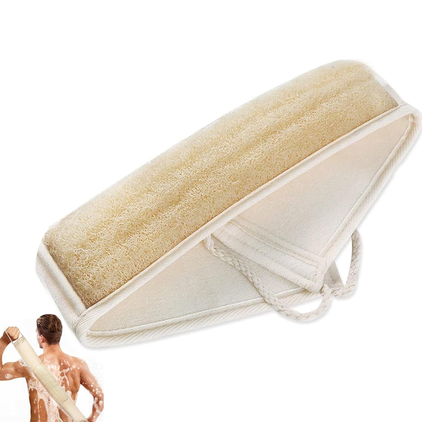Inmorven Natural Loofah Exfoliating Back Scrubber for Shower Set (40 inch), Loofah for Men Women Sponge Pads & Body Sponge Scrubber, Deep Clean & Invigorate Your Skin, Beige
