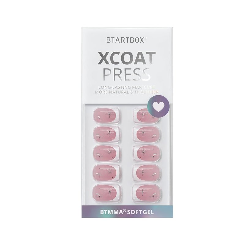 French Tip Press On Nails - Pink Short Soft Gel Nails with Stars | 32 Stick-On Nails in 16 Sizes